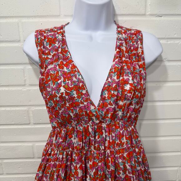 Roller Rabbit Joana Lune Midi Floral Dress Cotton Silk Sz Sml Flowy Smocked Red - Picture 7 of 14